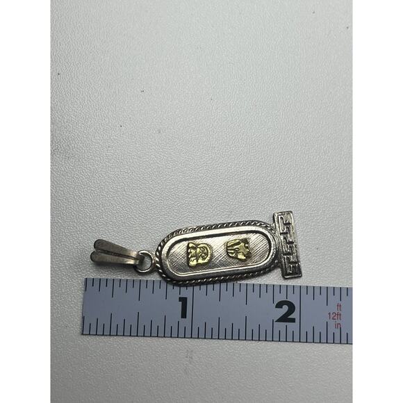 Oro Maya Sterling Silver Pendant Vintage Egyptian Revival Cartouche 2 Tone - Picture 2 of 8